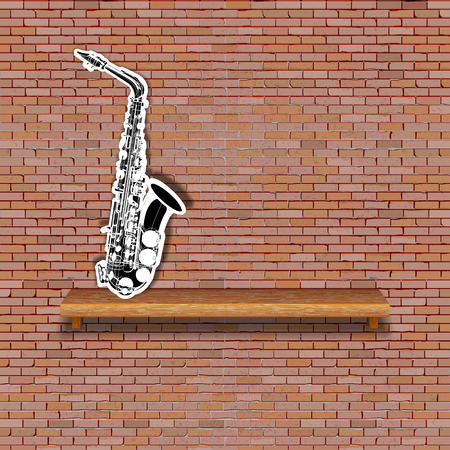 Musical background brick wall with sax on shelfのイラスト素材