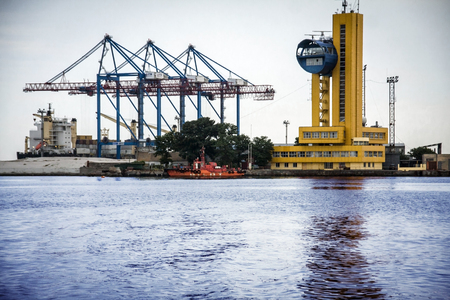 industrial port with containersの写真素材