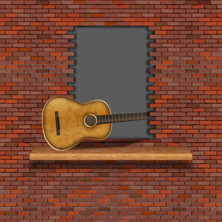 Acoustic guitar in the failure of the old brick wall. There is an empty space for placing your text or image.のイラスト素材