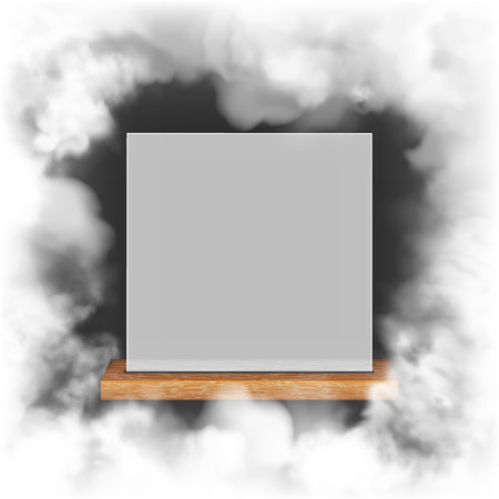 White translucent frame on a wooden shelf in the smokeのイラスト素材