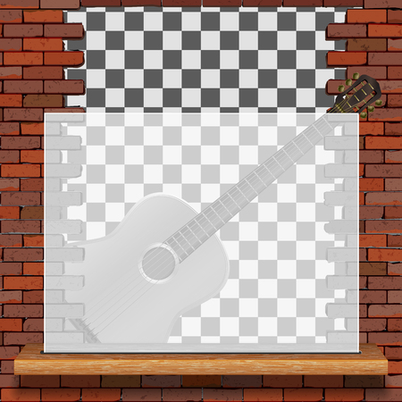 Musical pattern brick wall acoustic guitar and white frame with blank background.のイラスト素材