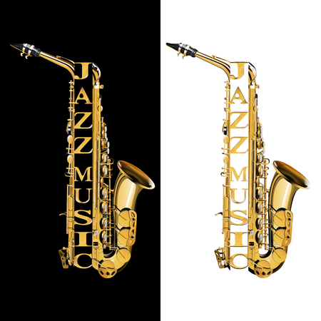 Saxophone in the section with the inscription jazz music. Isolated objects on white and black background.のイラスト素材