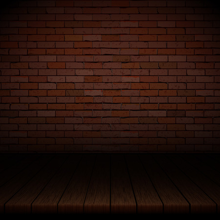 Background of wooden boards with brick wall.のイラスト素材