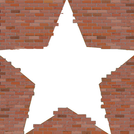 Old brick wall with a slit in the shape of a star. Isolated object on white background.のイラスト素材