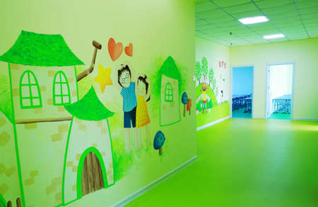 corridor and wall painting at kindergartenのeditorial素材