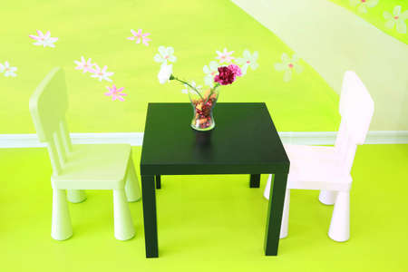 kindergarten desk with wall paintingのeditorial素材
