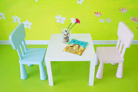 kindergarten desk with wall paintingのeditorial素材