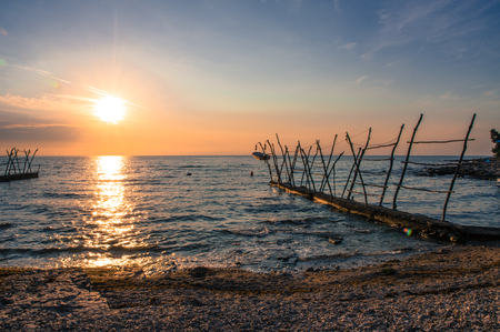 Beautiful sunset over Adriatic sea in Croatiaの写真素材