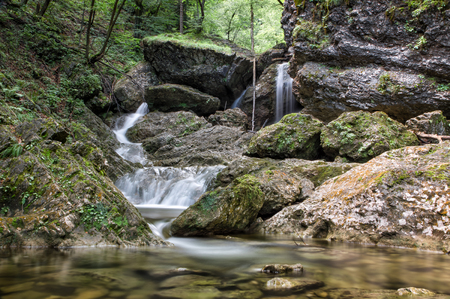 Small rapids and waterfalls at Hell (Pekel) gorge near Ljubljana, Sloveniaの写真素材