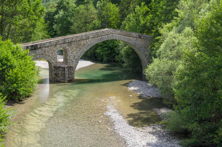 Stone bridge of Portitsa and Ziaka in Epirus mountains near Grevena in Greeceの写真素材