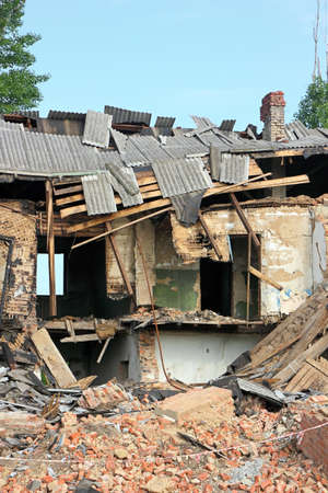 Destroyed building, can be used as demolition, earthquake, bomb, terrorist attack or natural disaster concept のeditorial素材