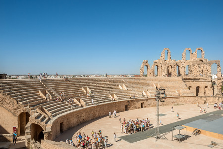 Ruined Colosseum in the afternoon in Tunisia, El Jemの写真素材