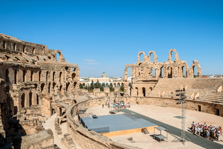 Ruined Colosseum in the afternoon in Tunisia, El Jemの写真素材