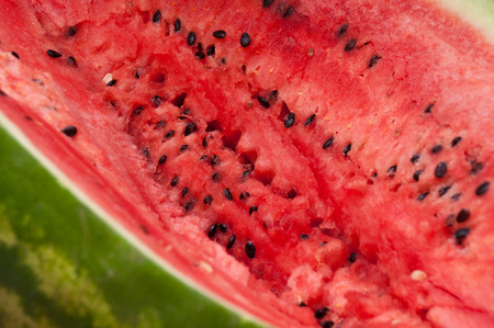 Red middle of fresh watermelon with seeds close-upの写真素材