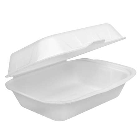 Disposable biodegradable box for takeaway or picnic food isolated on whiteの写真素材