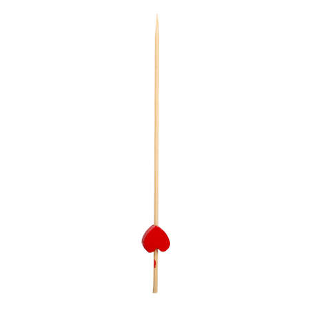 Decorated with multi-colored wooden cocktail sticks in the shape of a red heart. Isolated on whiteの写真素材