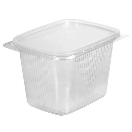 Reusable plastic transparent box for takeaway food, picnic, salad for shop isolated on whiteの写真素材