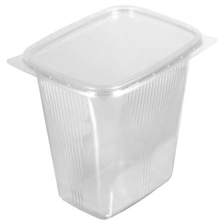 Reusable plastic transparent box for takeaway food, picnic, salad for shop isolated on whiteの写真素材