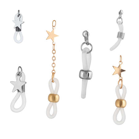 A set of silver and gold locks for jewelry chains and bracelets. For designers and layouts isolated on whiteの写真素材