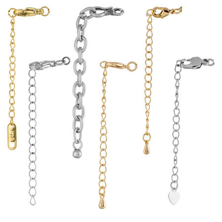 A set of gold and silver locks for jewelry chains and bracelets. For designers and layouts isolated on whiteの写真素材