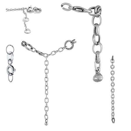 A set of silver locks for jewelry chains and bracelets. For designers and layouts isolated on whiteの写真素材