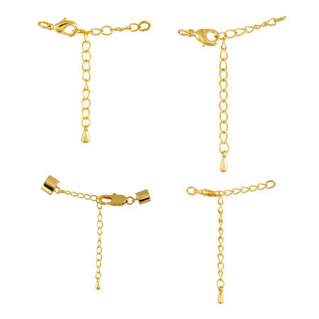 A set of gold locks for jewelry chains and bracelets. For designers and advertising layouts isolated on whiteの写真素材
