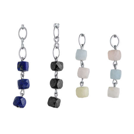 Jewelry pendants with monochrome and multi-colored precious and semi-precious stones and minerals, isolated on whiteの写真素材