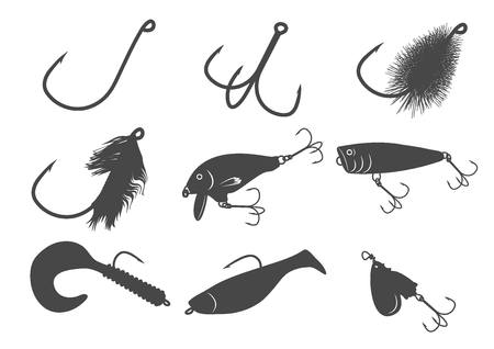 9 fishing baits iconsのイラスト素材