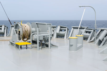 Mooring winch on a  forward of the vessel