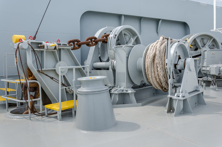 Anchor winch on a  forward of the vesselの写真素材