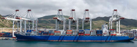 Tanger Med, Morocco - July 03: Container vessel in port of Tanger Med on July 03, 2017  in Tanger...