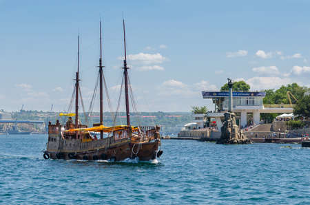 Sevastopol, Crimea - July 23: Pleasure old sailing vessel on July 23, 2016  in Sevastopol, Crimea.のeditorial素材