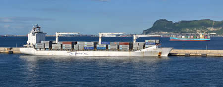 Algeciras, Spain - May 05: Container vessel at the port of Algeciras on May 05, 2017 in Algeciras,...