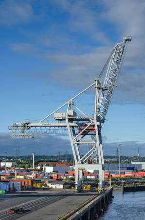 Le Havre, France - June 25:  Cargo crane of the container terminal in port of Le Havre on June 25, 2017  in Le Havre, France.のeditorial素材