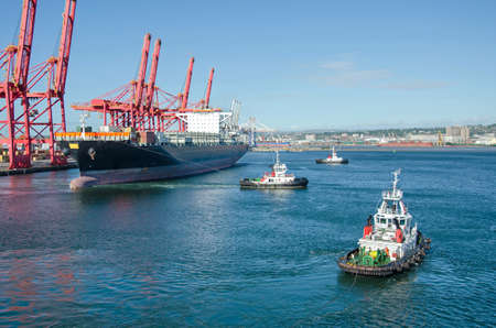 Durban, South Africa - February 04: Container vessels moor in the port of Durban on February 04,...