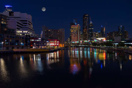 Melbourne, Australia - December 4: Night landscape of the South Melbourne on December 4, 2018 in Melbourne, Australia.のeditorial素材