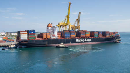 Sydney, Australia - January 08: Container vessel moor to the berth in port of Sydney on January 08, 2019 in Sydney, Australia.のeditorial素材