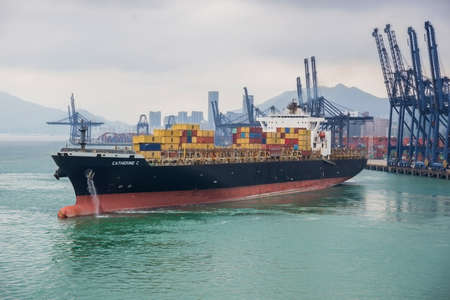 Yantian, China - November 15: Container vessel call at port Yantian on November 15, 2018 in Yantian, China.のeditorial素材