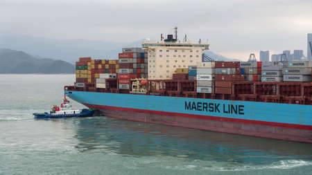 Yantian, China - November 15: Container vessel call at port Yantian on November 15, 2018 in Yantian, China.のeditorial素材