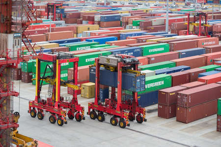 Sydney, Australia - November 29: Container terminal in port of Sydney on November 29, 2018 in Sydney, Australia.のeditorial素材