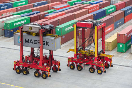 Sydney, Australia - November 29: Container terminal in port of Sydney on November 29, 2018 in...