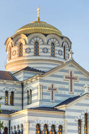 Sevastopol, Crimea - September 12: Vladimirskiy Cathedral in Chersonese Taurian on September 12, 2018  in Sevastopol, Crimea.のeditorial素材