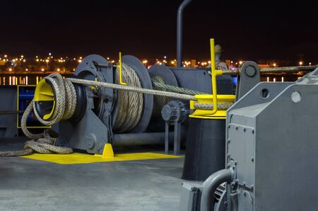 Mooring winch against the background of the night city