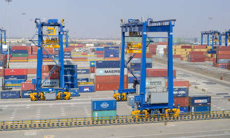 Mundra, India - February 04: Container terminal in port of Mundra on February 04, 2018 in Mundra, India.のeditorial素材