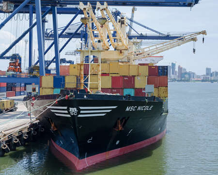Dar es Salaam, Tanzania - March 29: Container vessel in port of Dar es Salaam on March 29, 2018 in Dar es Salaam, Tanzania.のeditorial素材