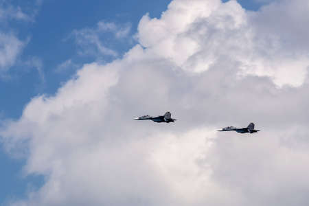 Sevastopol, Crimea - July 26: Fighters against the background of the cloudy sky on July 26, 2018 in Sevastopol, Crimea.のeditorial素材