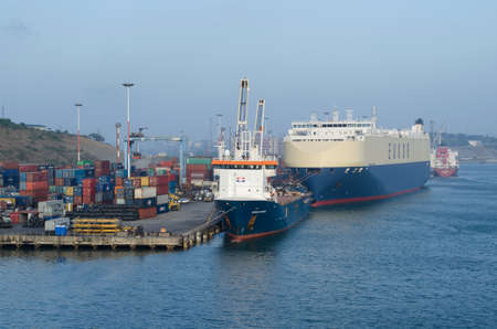 Mombasa, Kenya - January 19: Container terminal in port of Mombasa on January 19, 2018 in Mombasa, Kenya.のeditorial素材