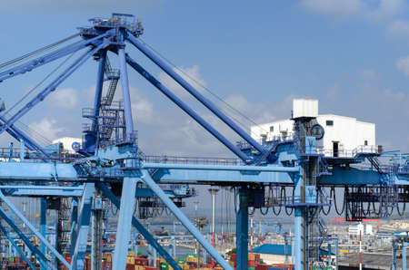 Mombasa, Kenya - February 23: Cargo crane of the container terminal in port of Mombasa on February 23, 2018 in Mombasa, Kenya.のeditorial素材