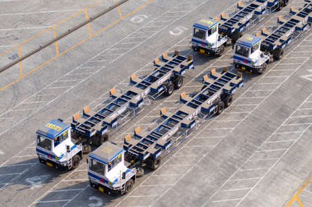 Nhava Sheva, India - March 09: Motor trucks in port of Nhava Sheva on March 09, 2018 in Nhava Sheva, India.のeditorial素材