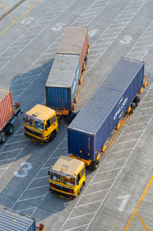 Nhava Sheva, India - March 09: Motor trucks in port of Nhava Sheva on March 09, 2018 in Nhava Sheva, India.のeditorial素材